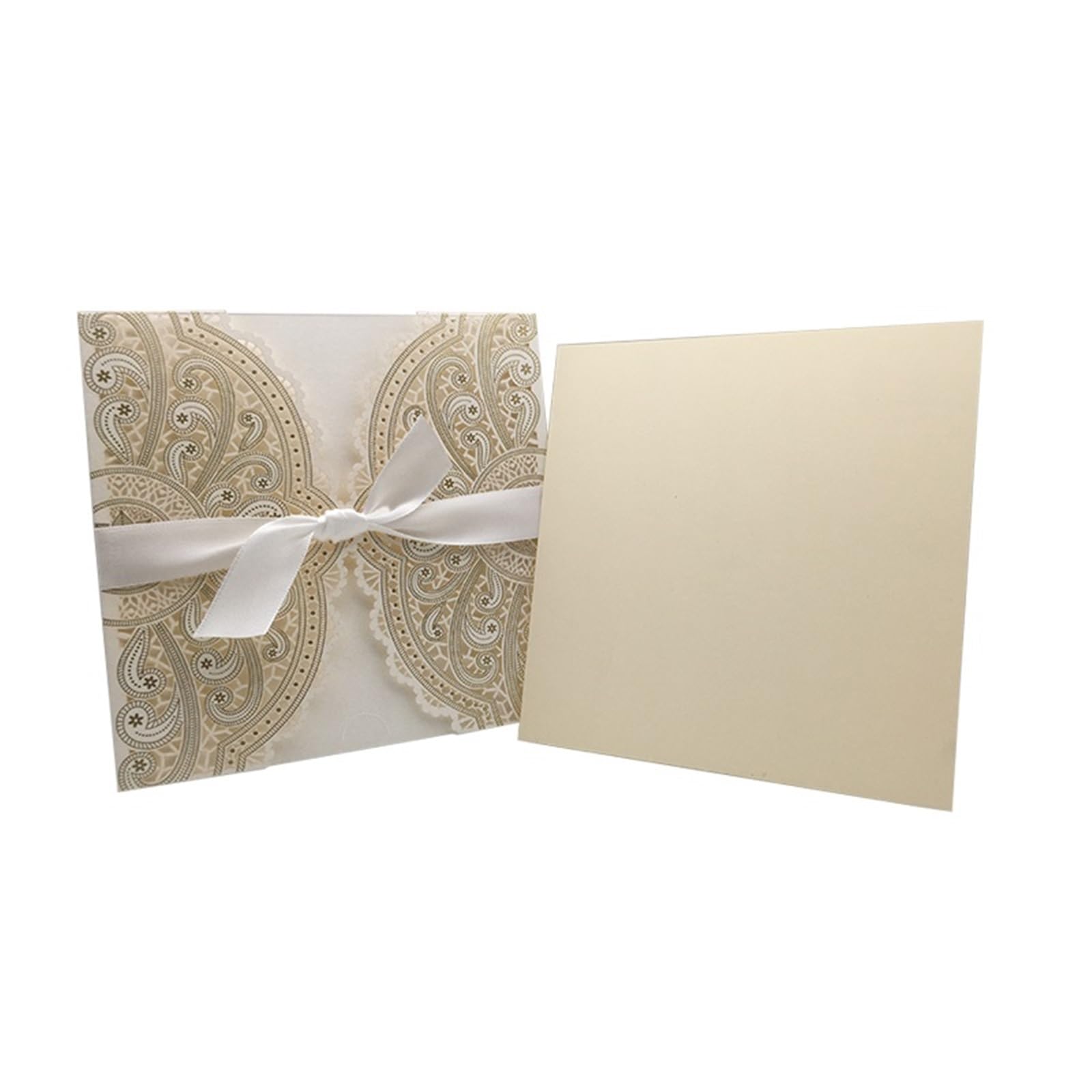 10 tarjetas de invitación boda con flores cortadas láser, felicitación encaje personalizadas cinta, suministros for fiestas cumpleaños, compromisos y bodas(Ivory cover insert)