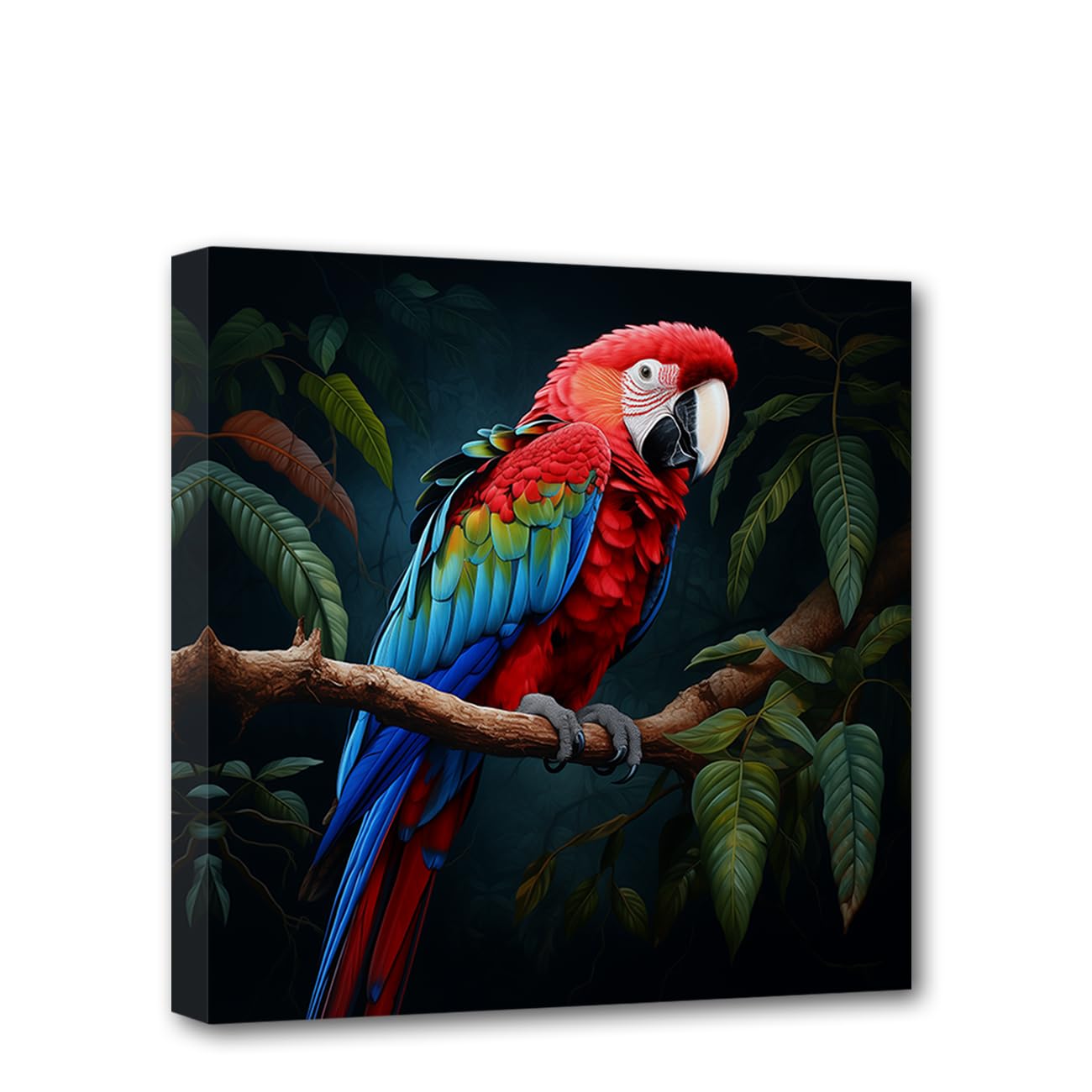 CXHOSTENT Parrot Canvas Wall Art Colorful Parrot on Branch Pictures Tropical Rain Forest Birds Painting Print Living Room Decor Frame (Birds - 1, 24.00" x 24.00")