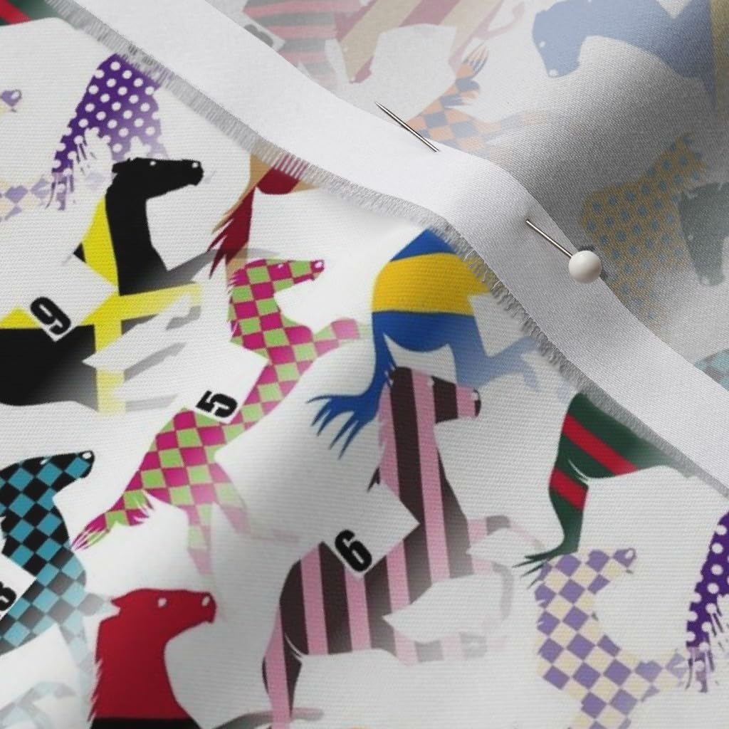 Spoonflower Fabric - Off Horse Pattern Racing Horses Equestrian Printed on Organic Cotton Sateen Fabric by The Yard - Sewing Quilting Apparel Home Decor