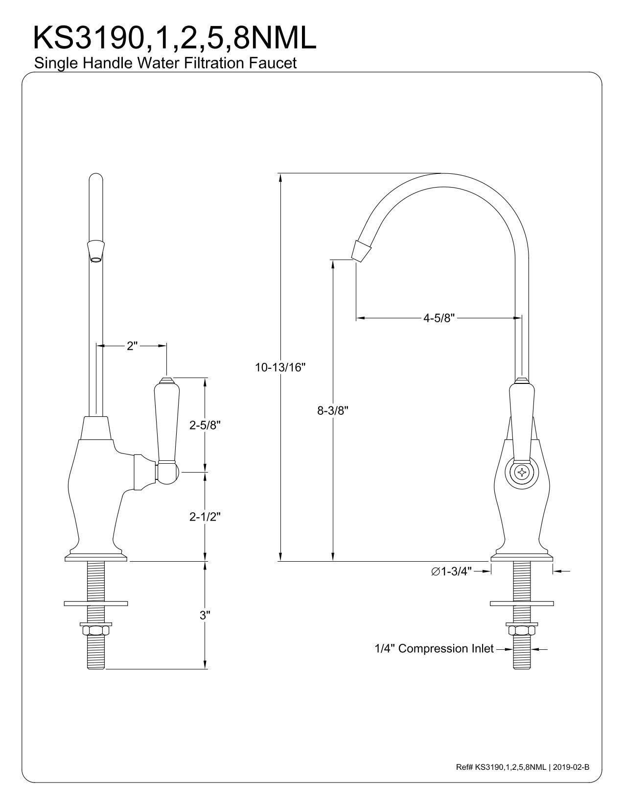 Kingston Brass KS3192NML Grifo de Filtro de Agua de 1/4 Vuelta, latón Pulido, 4-5/8 inch in Spout Reach