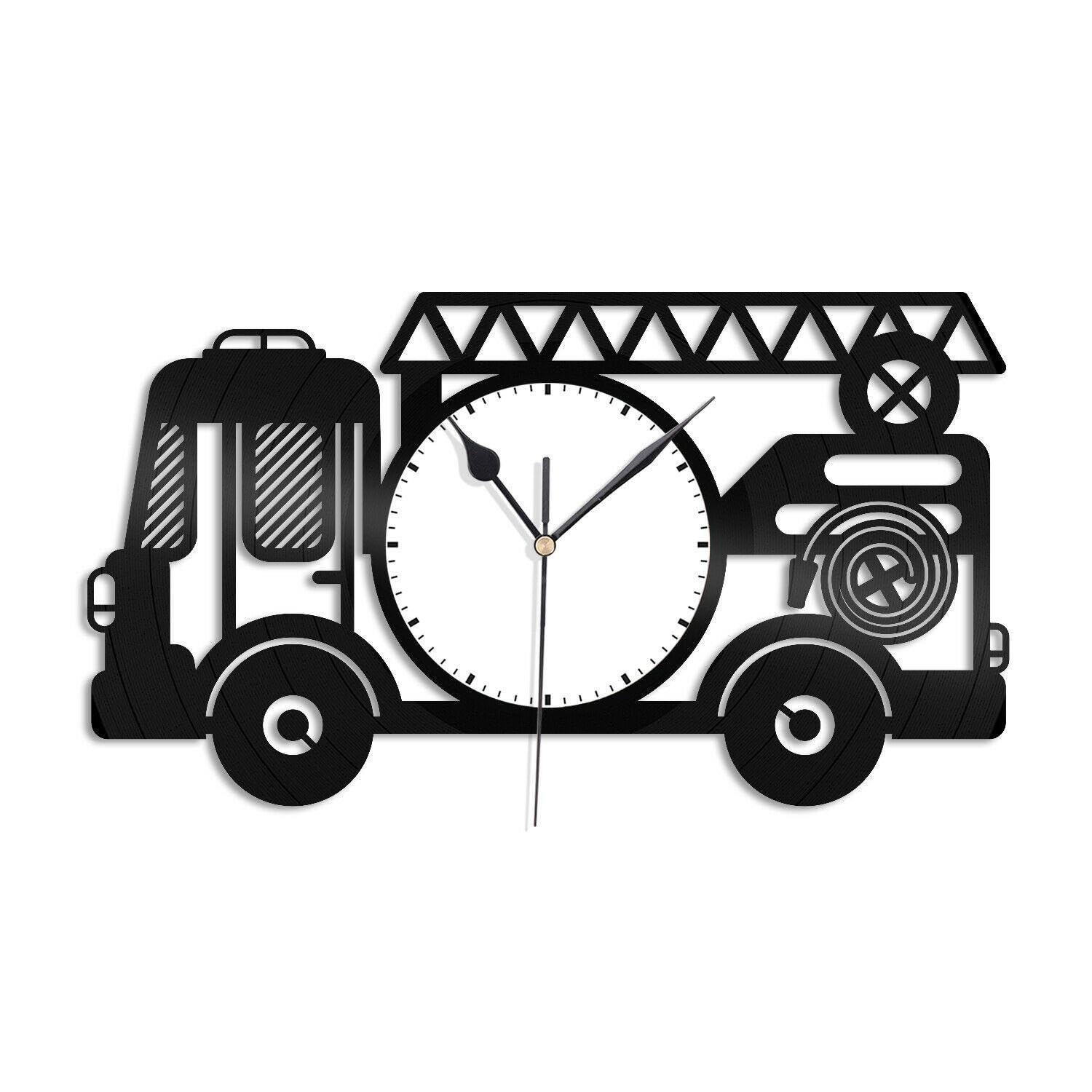 Camion de pompiers horloge en vinyle pour personnaliser un bureau ou un bar