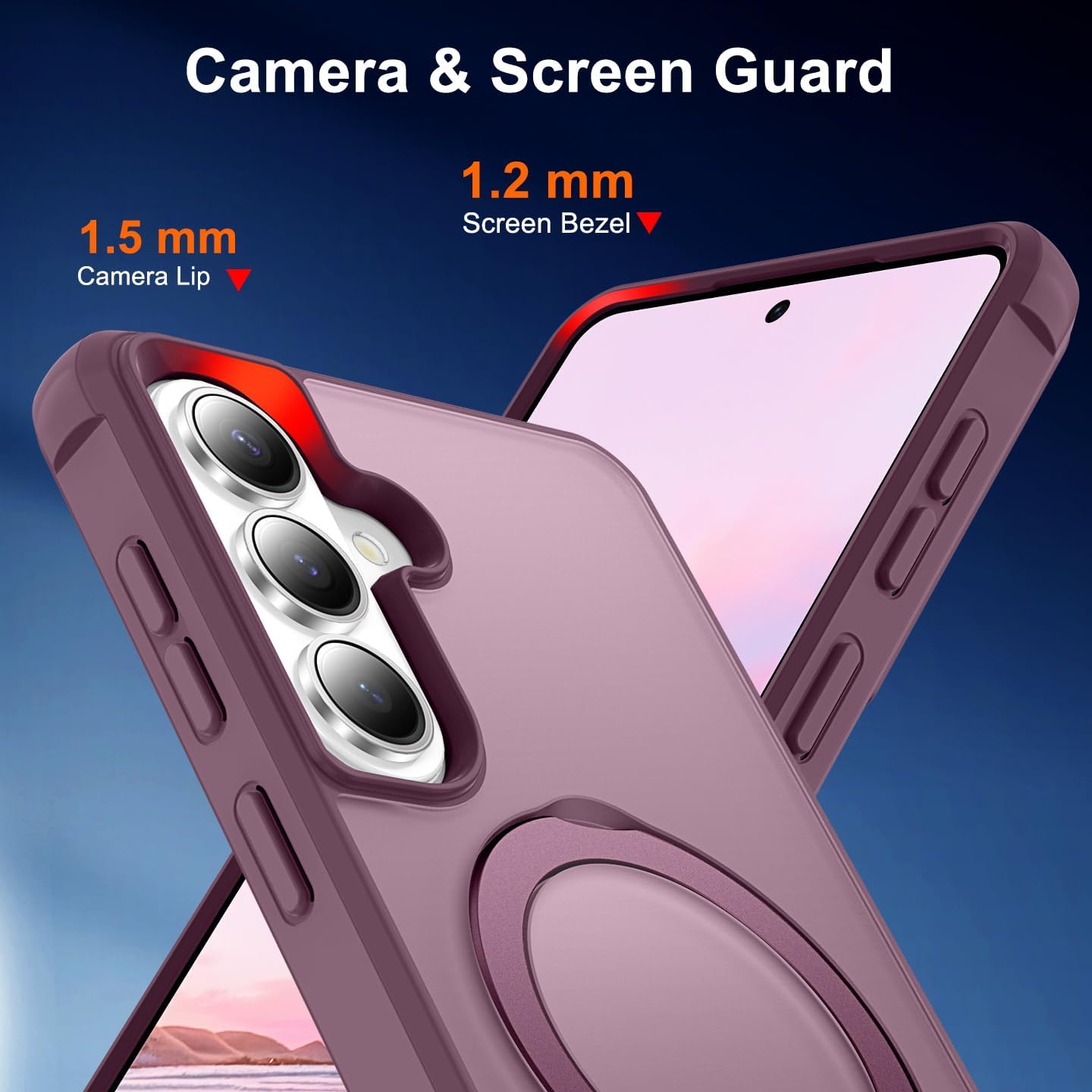 BAISRKE for Samsung Galaxy S26 Plus Case 6.7", 10ft Military-Grade Drop Protection, Magnetic O-Ring Stand, Compatible Mag-Safe, with Tempered Glass Screen Protector,Plum