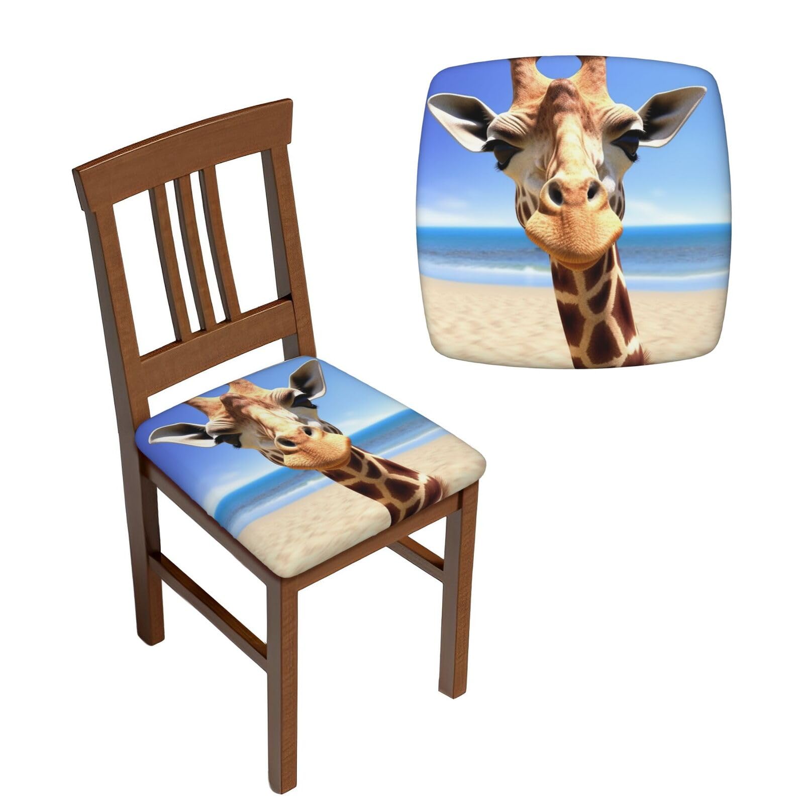 FodPand 2PCS Dining Chair Covers for Dining Room Beach Giraffe Chair Seat Cover Stretch Parsons Chair Slipcover Removable Washable Seat Cushion Slipcovers Cover for Kitchen Office
