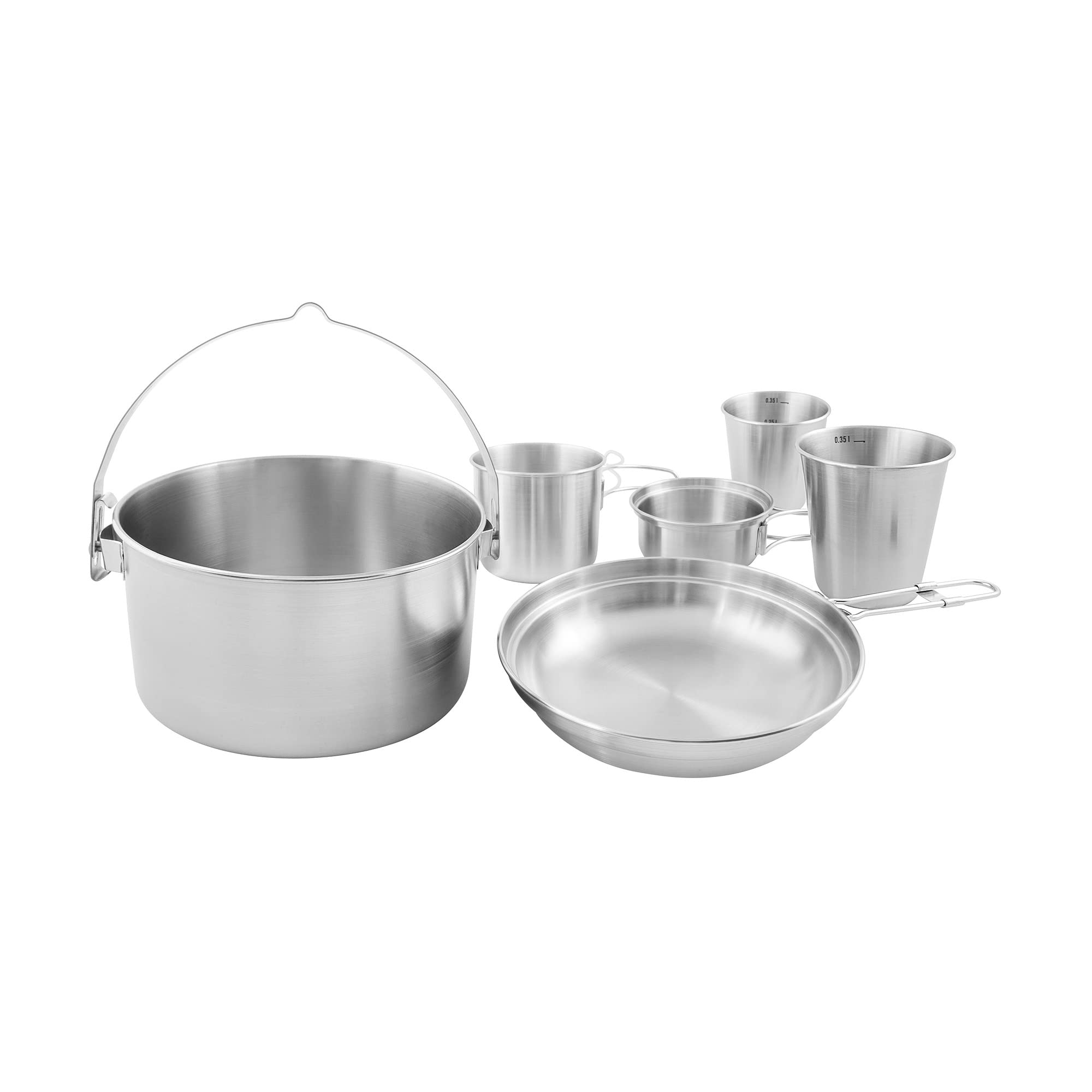 Tatonka Camping-Kochgeschirr Mini Set II (6-teilig) - Edelstahl-Geschirr mit Topf, Deckel und drei Trinkbechern - Inklusive Transportbeutel - Schadstofffrei & lebensmittelecht