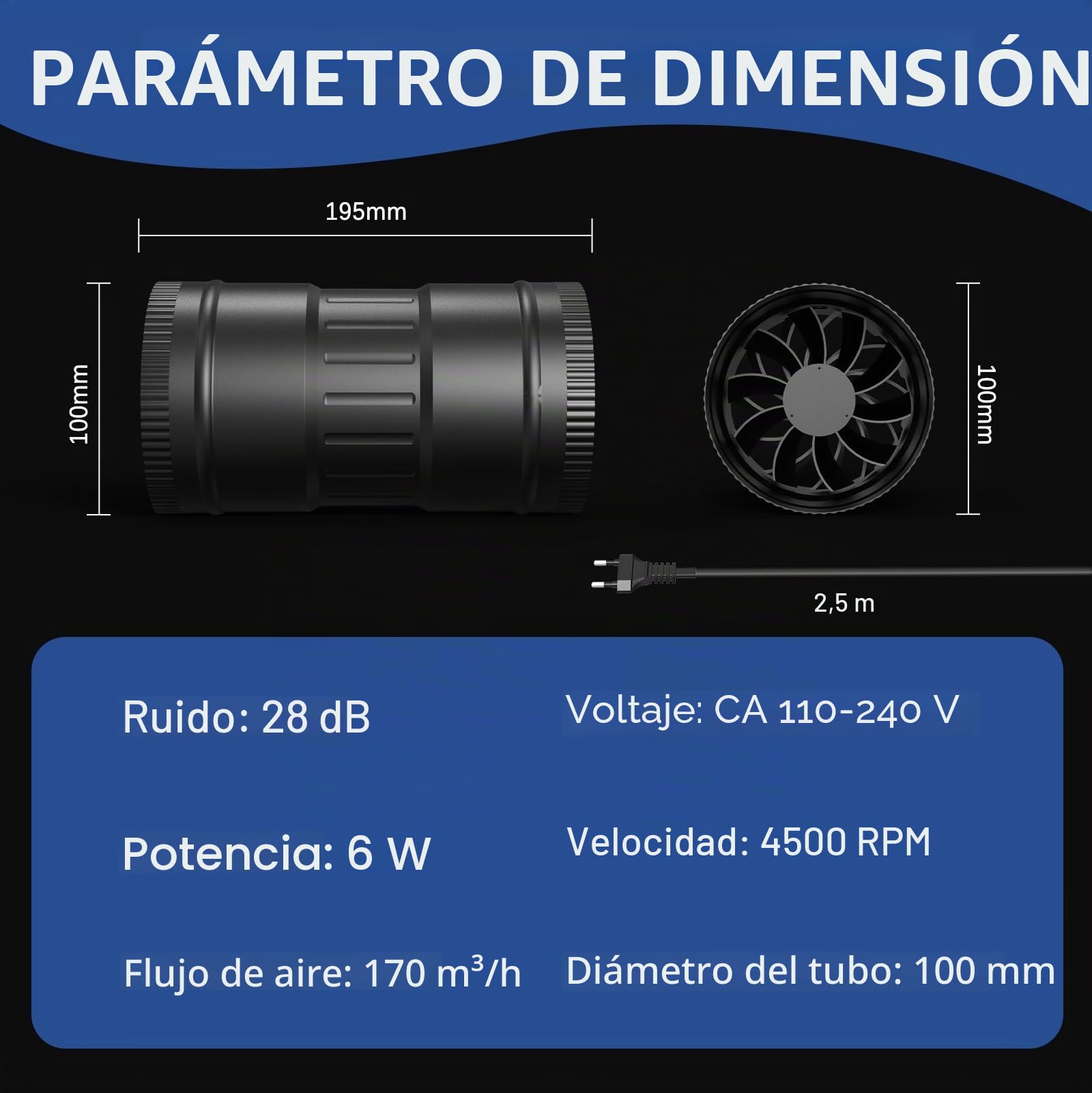 100 mm Ventilador Extractor en línea, Ventilación Extractor de aire de 6 W con controlador de velocidad Bodega húmeda, garajes, cultivo hidropónico tienda, cuarto de baño.