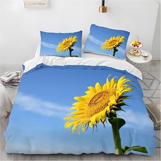 phonxia Sunflower Yellow Single Duvet Cover Set Bedding Set with Zipper Closure Anti-Allergic for Teenagers Comforter Cover Breathable Soft Microfiber Quilt Cover Set 155x220 cm + 2 Pillowcases