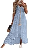 Women's Summer Dresses Sleeveless Lace Casual Tassel Beach Spaghetti Straps Flowy Maxi Sun Dress