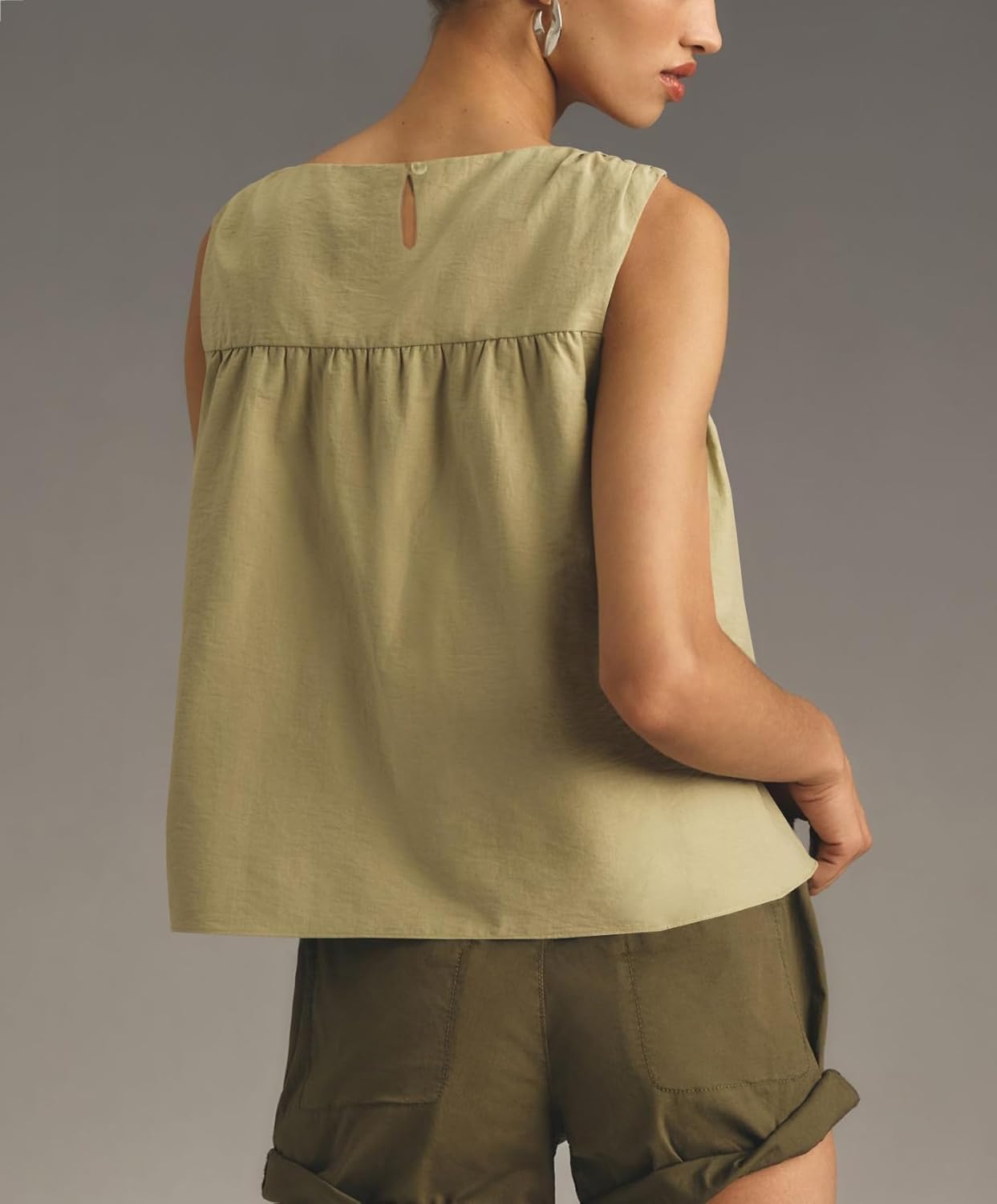 Shiyifa Womens Peplum Babydoll Tops Shirred Swing Tank Tops Pleated Flowy Loose Fit Ruffled Vests - Image 3