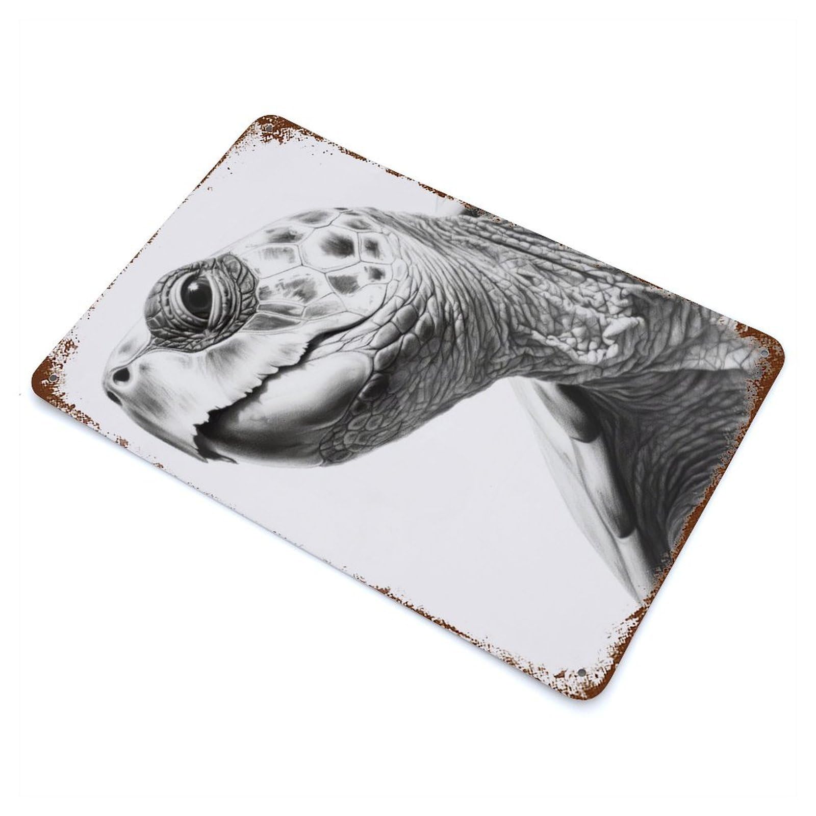 Turtle Artwork 11.8"x7.9" Rust Effect Tin Sign, Industrial Home Decor for Living Room, Hallway And Home Decor