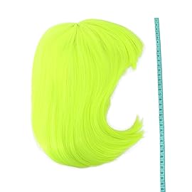 MapofBeauty 12 Inch /30 cm Fashion Lady Short Straight Synthetic Flat Bangs Bob Wig (Neon Yellow)