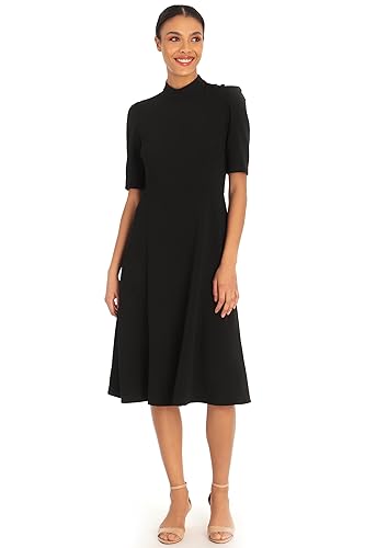Womens Mock Neck Crepe Fit and Flare Dress Career Office