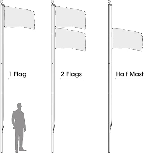 Miniatura 5 de WinisKi Kit de mástil de bandera de 20 pies  mástil de bandera seccional residencial exterior, poste de aluminio comercial para exteriores, altura