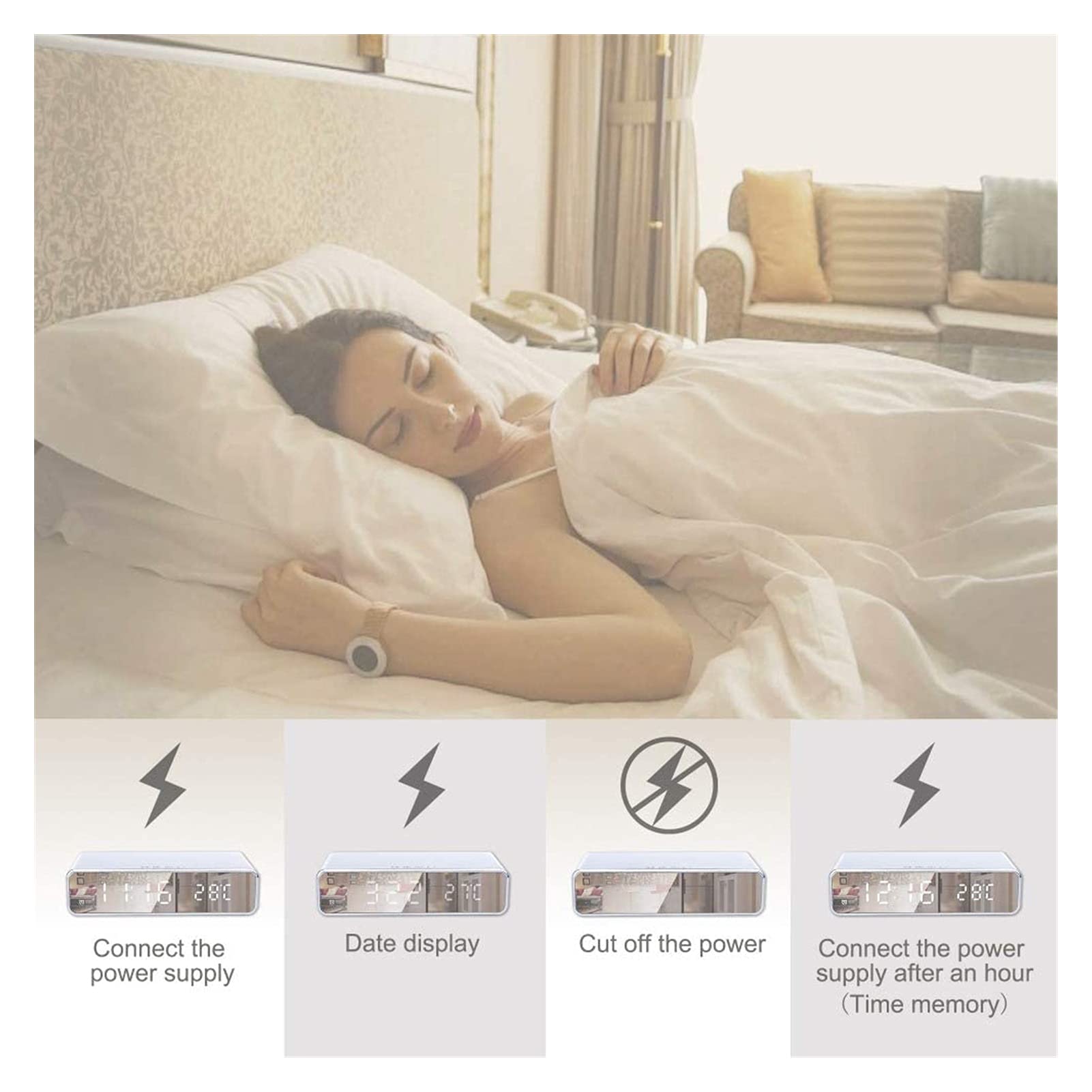 JJJ WTL Despertador Multifuncional 2 en 1 Carga inalámbrica del Reloj de Alarma del Reloj de Alarma con la Temperatura del termómetro Tablero de Carga 5W