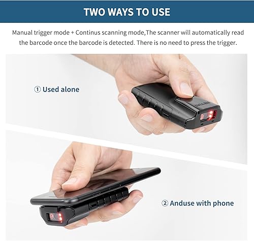 Miniatura 5 de NETUM Escáner de código de barras Bluetooth 2D, lector de código de barras QR portátil 3 en 1 pequeño con clip trasero