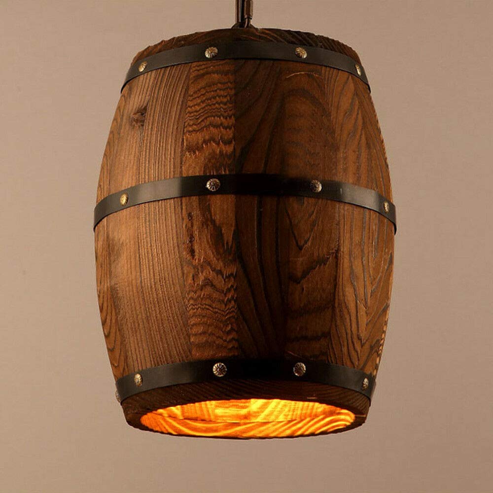 Pendant Light, Retro Wood Wine Barrel Hanging Light E27 Country Loft Hanging Lamp Industrial Ceiling Pendant Light for Bar Cafe Living Dining (Without Lightbulb)