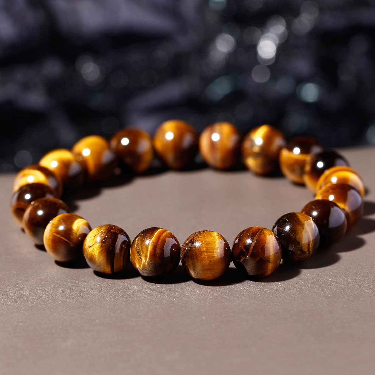 Gem Halbedelstein-Perlenarmbänder, spirituelle Kristalle, Unisex-Stretch-Armbänder für Damen und Herren, 10 mm runde Perlen