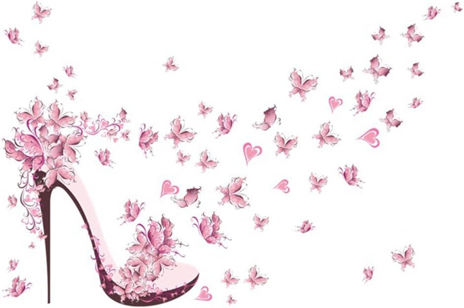 ZHOUBAZHOUBA Creative Pink High Heels Shoes Butterfly Wall Stickers Living Room Decals Home Decor