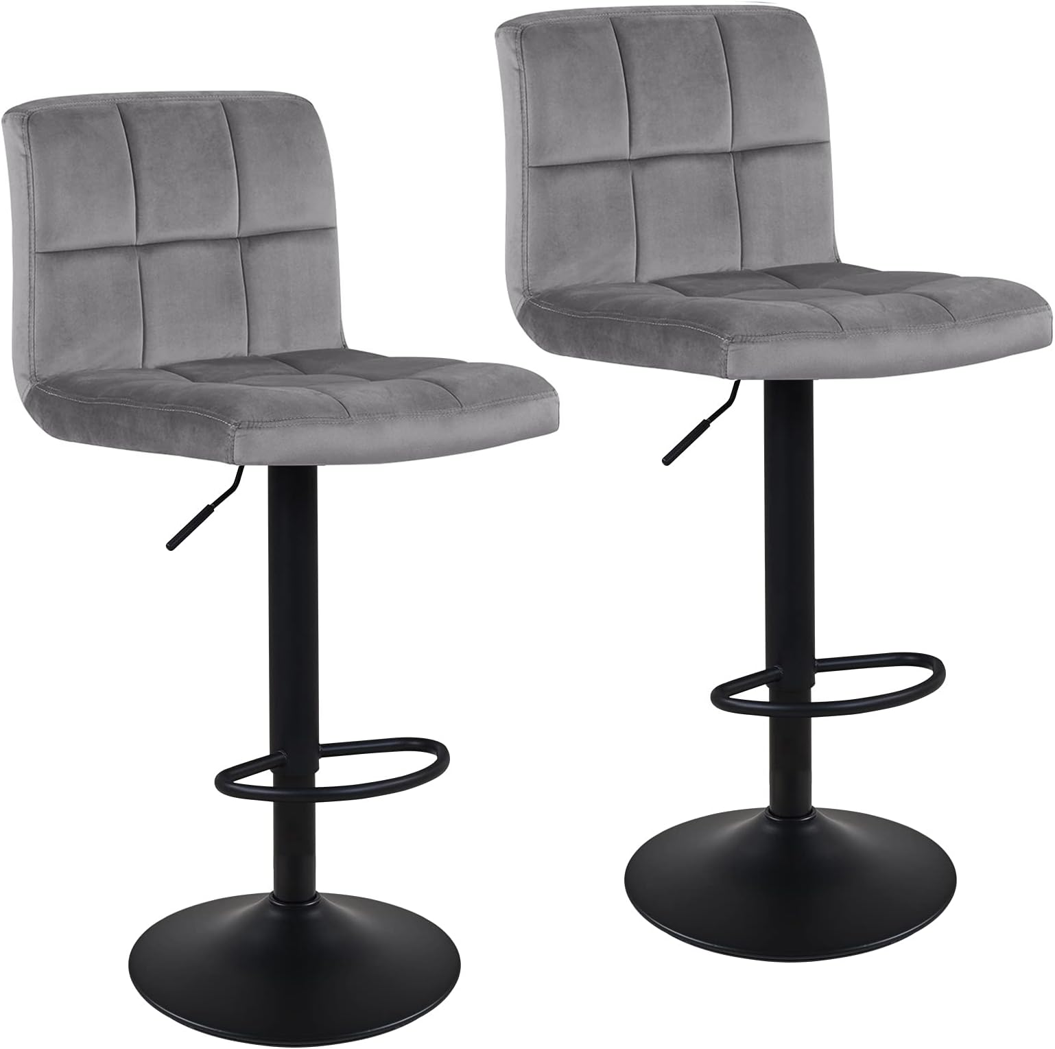 DUHOME Set of 2 Adjustable Swivel Velvet Bar Stool Chairs Counter Stools, Breakfast Chairs Grey
