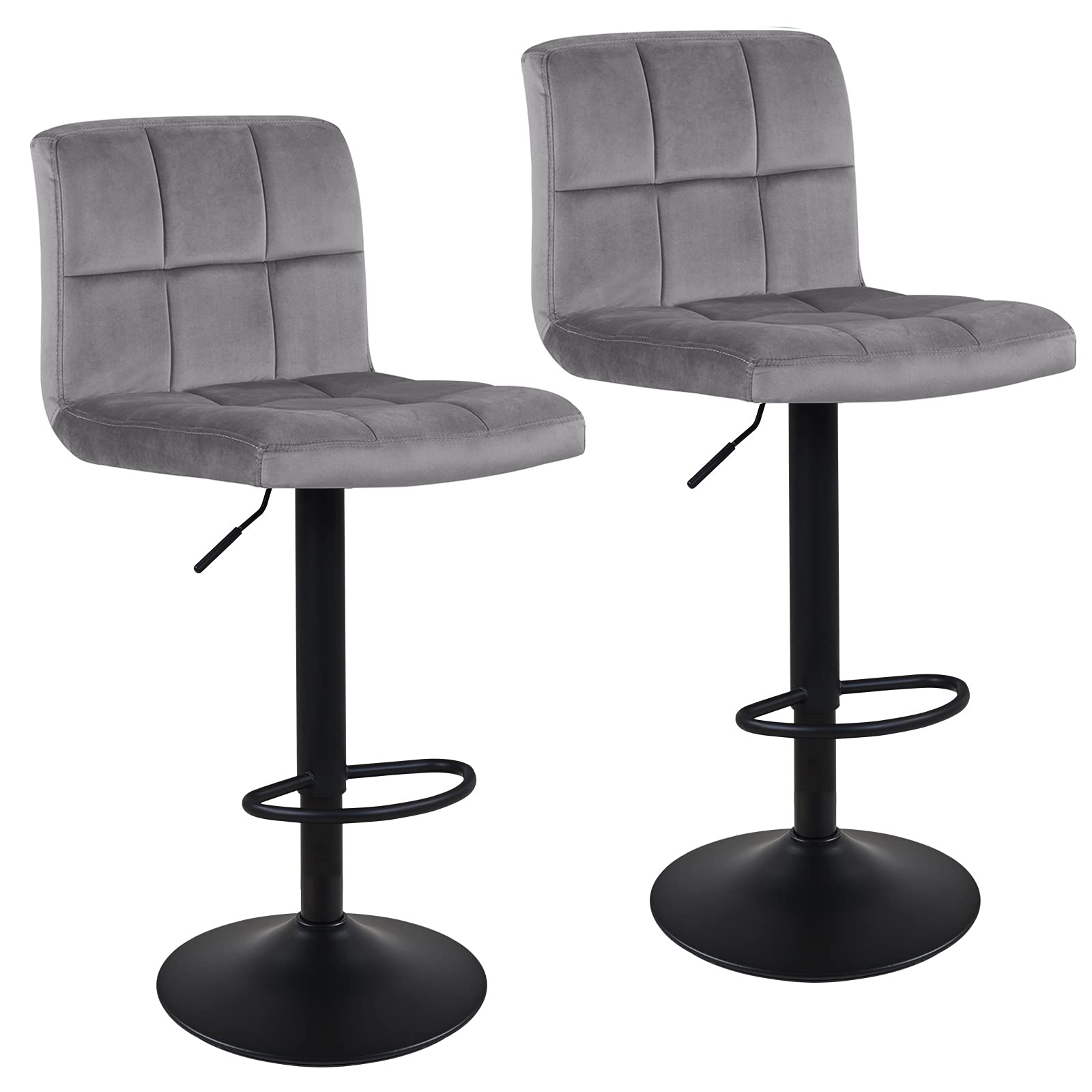 DUHOME Set of 2 Adjustable Swivel Velvet Bar Stool Chairs Counter Stools, Breakfast Chairs Grey