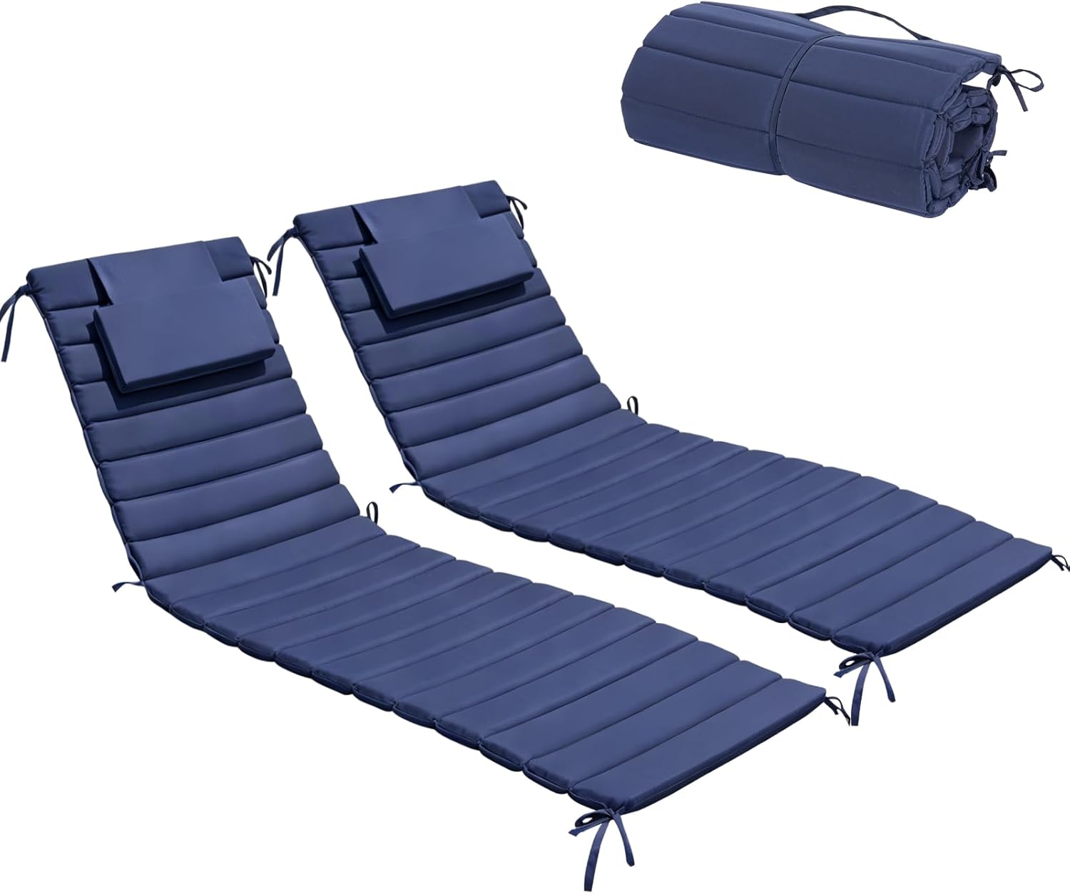 Chaise Lounge Cushion Outdoor Set of 2，Patio Foldable Chaise Lounger Cushion，Foldable Waterproof Pool Lounge Chair Cushions with Straps, Lounger Cushions for Outdoor Furniture，71''Lx21''W