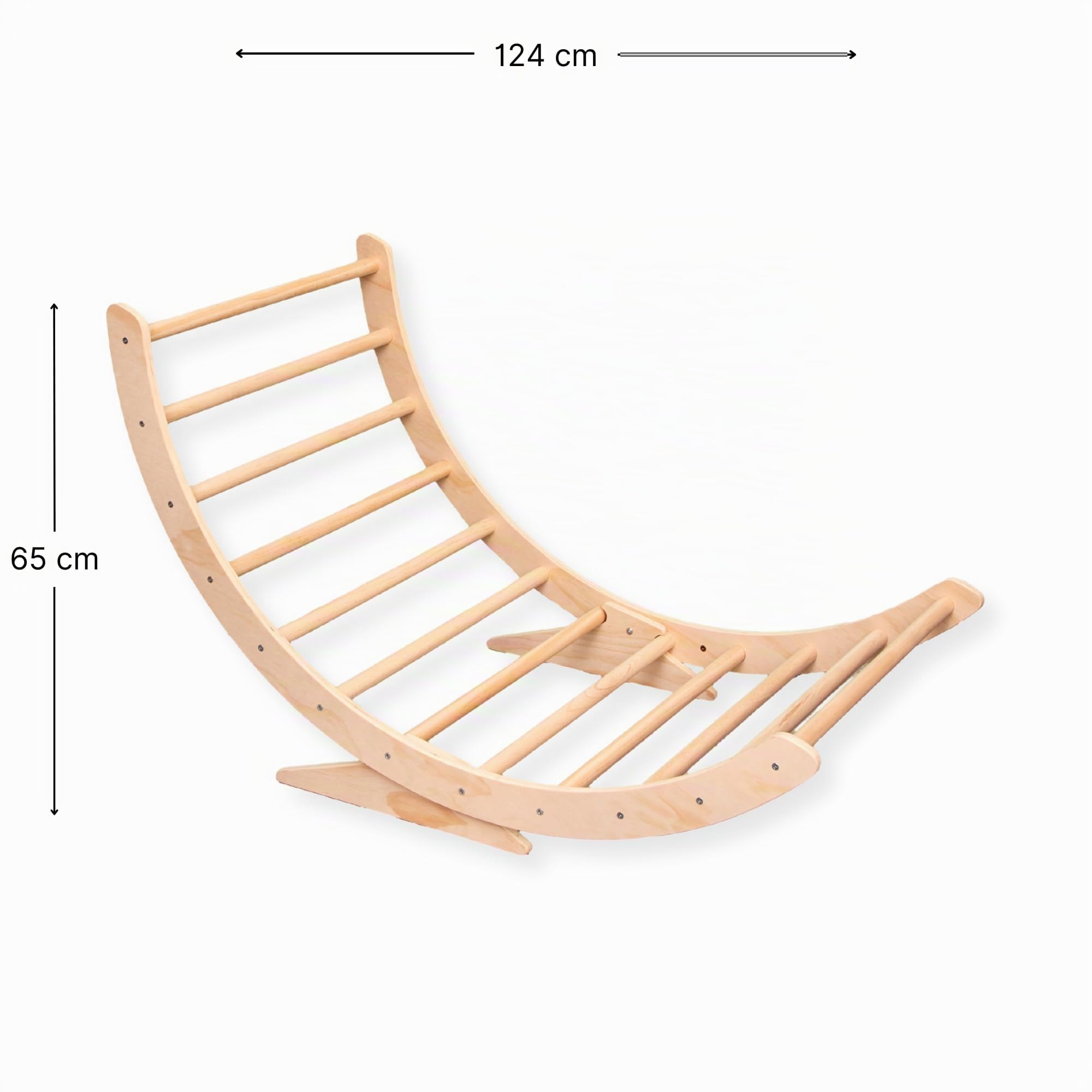 XXL Montessori-Kletterbogen mit Kissen und stabilen Beinen – Holz–Klettergerüst – 124x65x42 cm – Natur