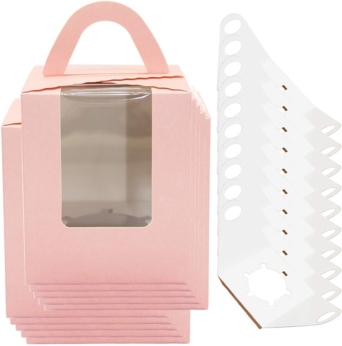 Aosheng Single Cupcake Boxes with Inserts PVC Display Window Muilti-Colors Sturdy Handle Party Favor,EASY ASSEMBLY Set 10 of Pack