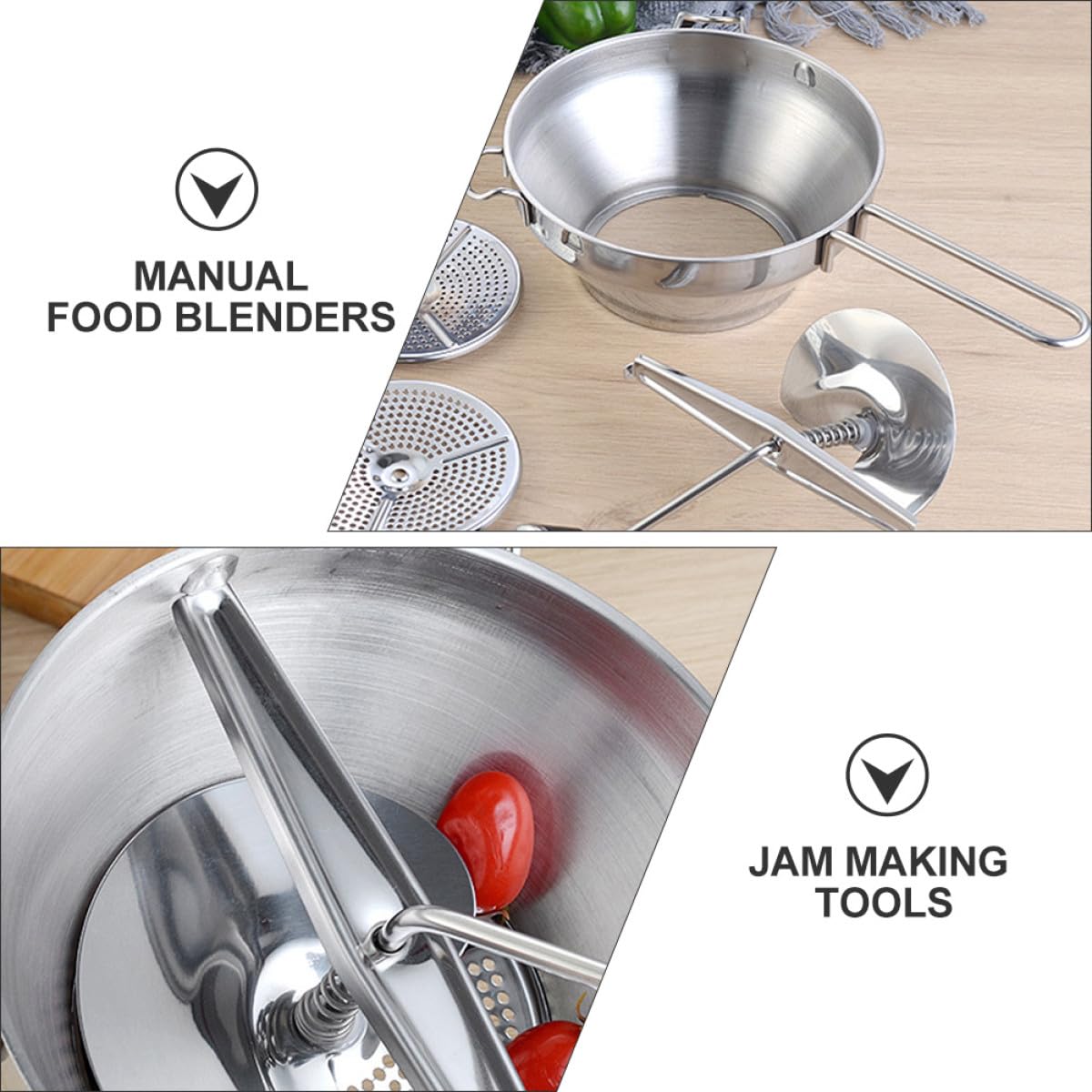 DOITOOL Presse-Purée Manuel en Acier Inoxydable 3 Disques Interchangeables pour Fruits Légumes et Préparation D’Aliments pour Bébés Outil Polyvalent pour Confitures et Purées Faciles à