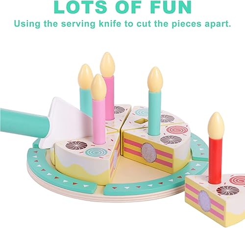 Miniatura 5 de Birthday Cake Cutting Toys Wooden Play Food Set for Kids Toddlers Pretend Play Kitchen Toys for Boys Girls