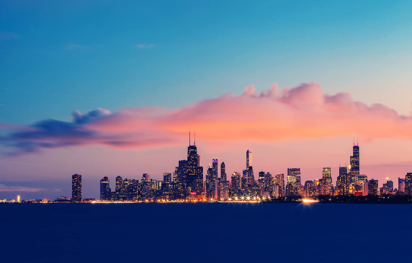 puzzle bożonarodzeniowe 1000 elementów City Sky Sunset Evening Chicago Lake Michigan Illinois USA 75x50cm