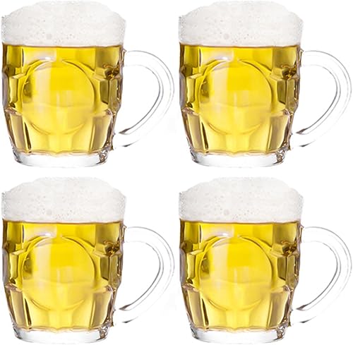 TUSAPAM Dimple Stein - Juego de tazas de cerveza de 10 onzas con asa, tazas de cerveza de vidrio, aptas para lavavajillas y congelador,