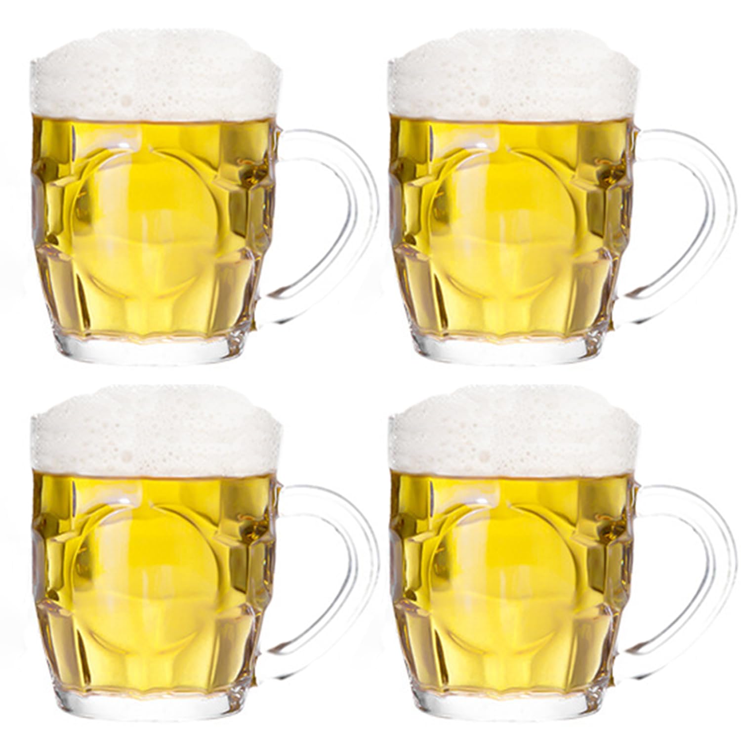Dimple Stein - Set di 4 boccali da birra da 283,5 g, con manico, in vetro, lavabili in lavastoviglie e adatti al congelatore, trasparenti e durevoli, set da 4