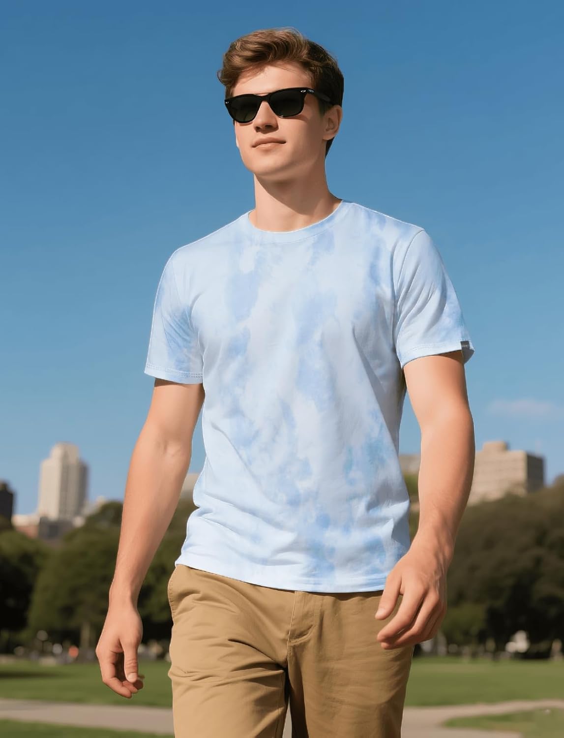 Mens Crew Neck T Shirts - Lightweight Short Sleeve Fresh Fashion Print Hipster T-Shirt Tie-Dye - Image 4