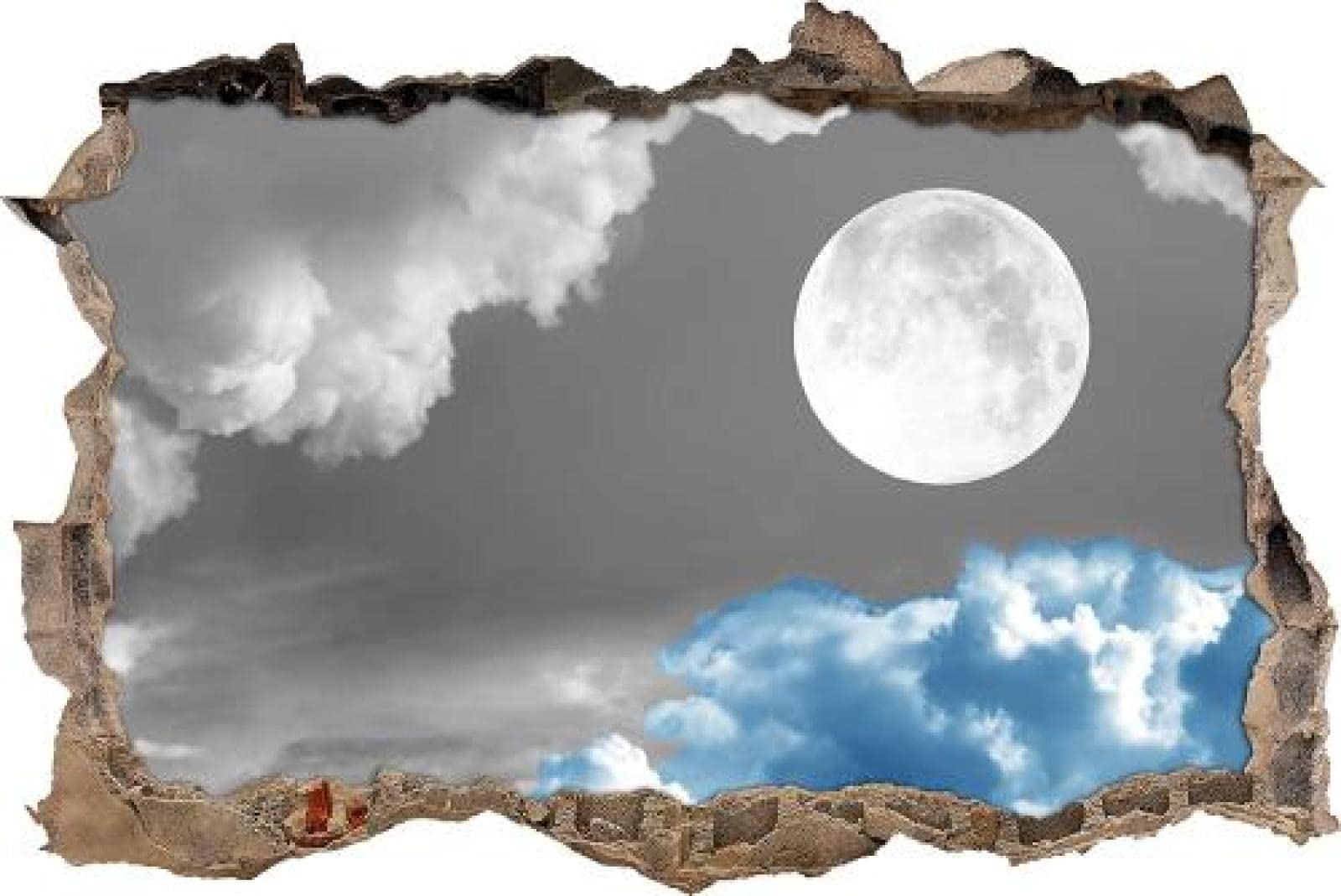Gougeltd 3D Wandtattoo Mauerloch Wandsticker Wandaufkleber Durchbruch blaue Wolke selbstklebend Schlafzimmer Wohnzimmer Wanddeko fürs Kinderzimmer 75X116cm
