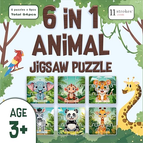 Image of 11 Strokes 6 in 1 Birds Jigsaw Puzzle for Kids Age 3+ | 54 Pieces | Parrot Peacock Owl Flamingo Toucan Eagle | Premium MDF | Educational Toy