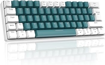 Teclado mecánico para juegos de 60 % Reino Unido, interruptores azules ultracompactos de 62 teclas Teclado con cable de oficina en colores mezclados, 19 modos de retroiluminación RGB para ordenador