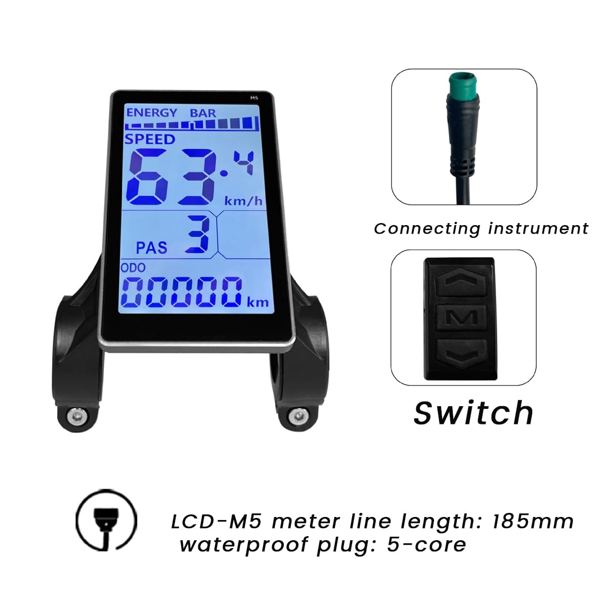 Hopbucan 1 Piece Electric Scooter M5 LCD Panel Screen 5 Pin 24V 36V 48V 60V Universal Waterproof Connector - Image 2