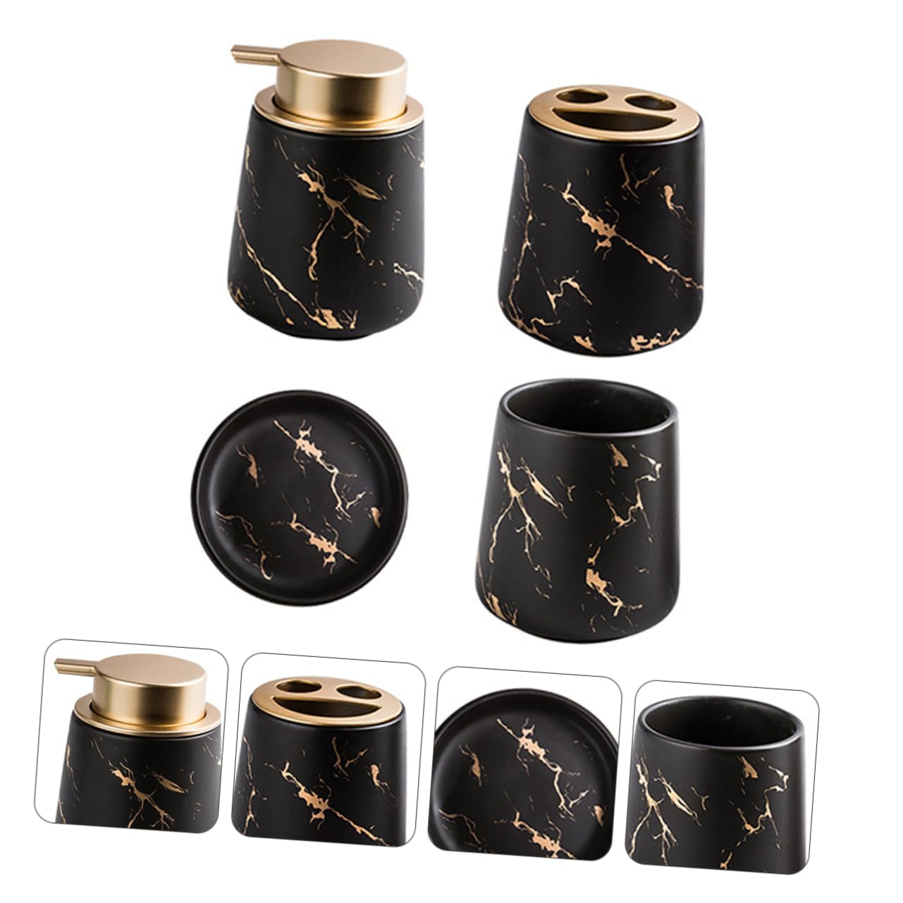 Cabilock Accesorios De Baño De Cerámica Set De Color Verde Oscuro Incluye Soporte para Cepillo De Dientes Vaso para Enjuague Bucal Jabón y Botella De Loción Diseño Elegante y Funcional