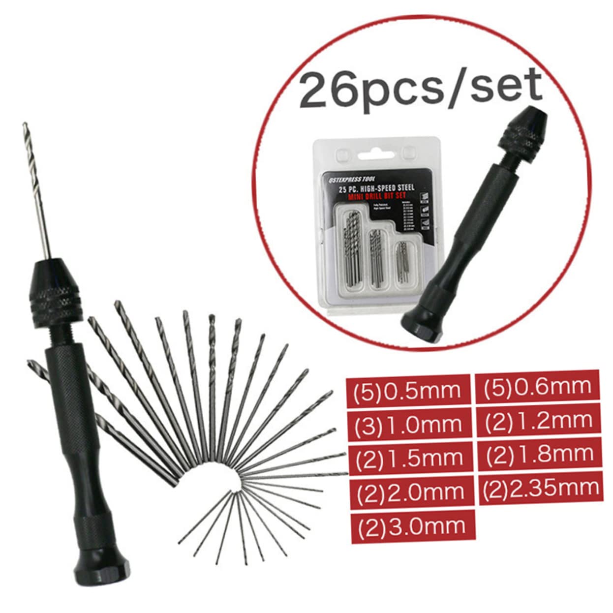 IWOWHERO 26 1 PC Single Ended Hand Drill Twisting Tool Model Making Drill Craft Carving Drill Wire Gauge Bits Tile Bits for Drill Rotary Tools Mini Hand Drill Punch Hole Jewelry Tool Black