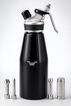 Professional Whipped Cream Dispenser Ultra-Thick Aluminum Body & Stainless Steel Nozzle, 500ml/1000ml, Multiple Colors Heavy Duty Cream Whipper for Desserts, Coffee, Cocktails1000ML-Black
