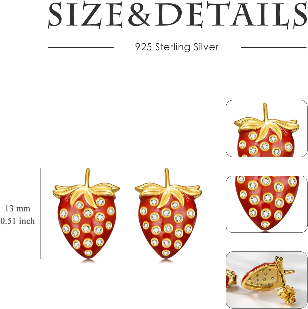 Diamond Strawberry Stud Earrings for Women 925 Sterling Silver Strawberry Earrings with Lab Grown Diamond Jewelry Gifts for Mom Wife Girlfriend Daughter Sister - Image 5
