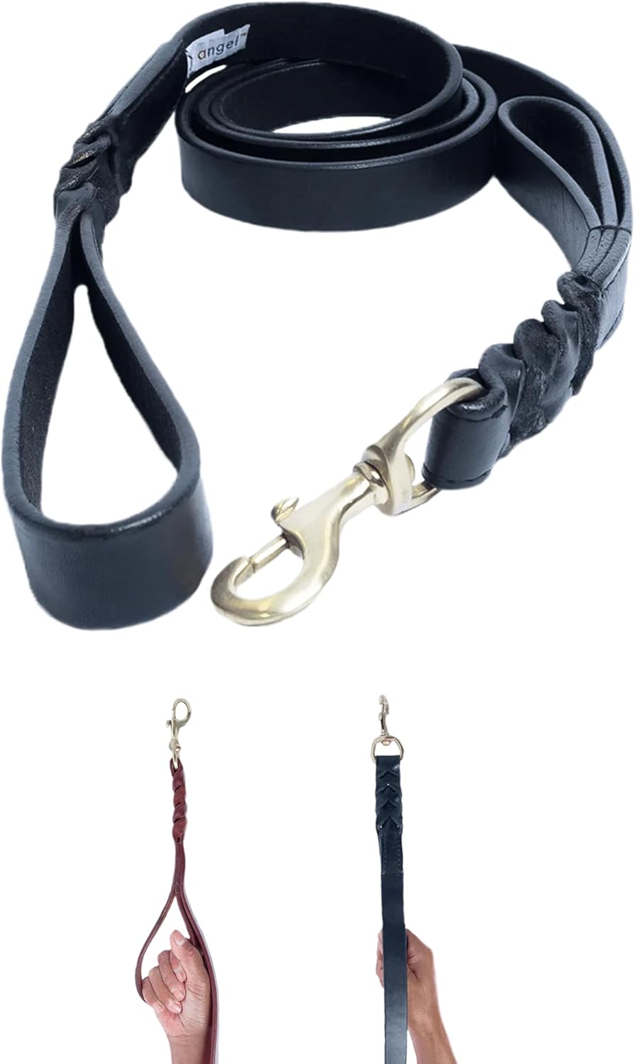 Leather Braided Leash with Double Handle, 100% Genuine Oiled Leather. Extra Handle Allows for Traffic Control, Training and obedience (Brown, 6' x 1")