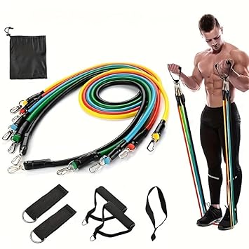 INSTAFIT Resistance Bands Set Kit with Foam Handles, 5 Color-Coded Bands, Ankle Straps, Door Anchor, Carry Bag for Home Workout, Strength Training, Muscle Building