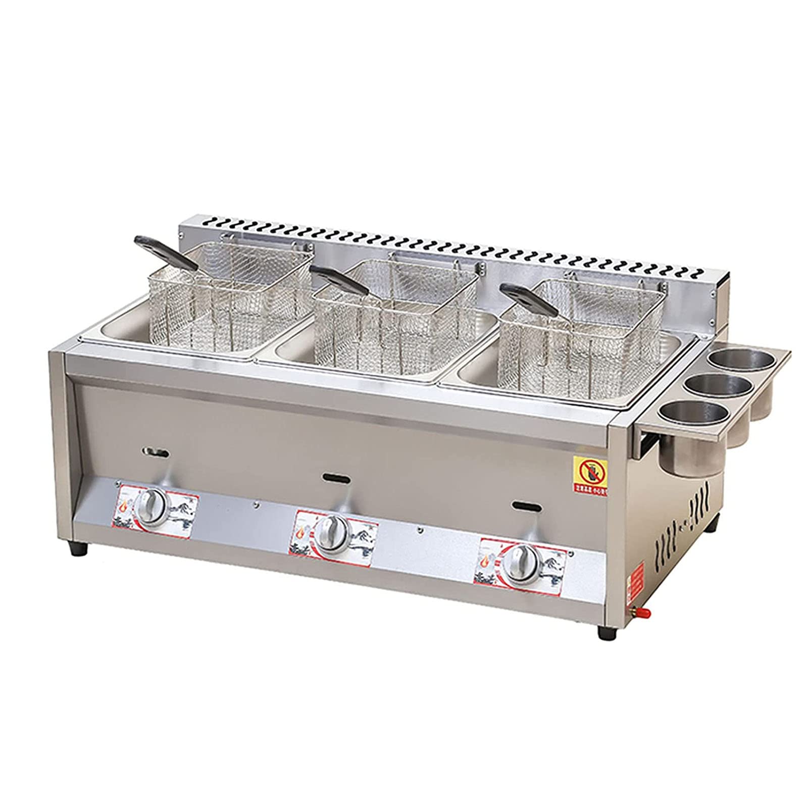 IUokLU Commercial countertop Gas fryers,Stainless Steel Fryer with Baskets and Temperature Control,Fast Heating,Energy Saving and,Easy to Clean(3 Tank 3 Basket Gas Fryer)