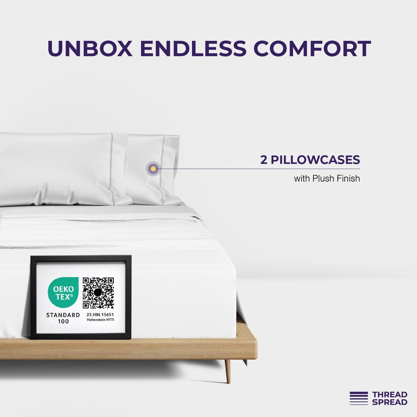 THREAD SPREAD 100% Egyptian Cotton King Size Pillow Cases Set of 2 - Luxury 2000 Series Pillow Cases King Size (21” x 41”, White), Soft Cooling Envelope Closure Hotel Egyptian Cotton Pillowcases