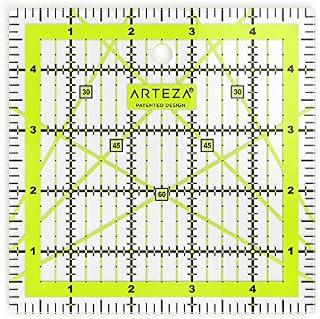 ARTEZA Quilting Ruler, Laser Cut Acrylic Quilters' Ruler with Patented Double Coloured Grid Lines for Easy Precision Cutting, 5" Wide x 5" Long for Quilting, Sewing & Crafts, Black & Lime Green