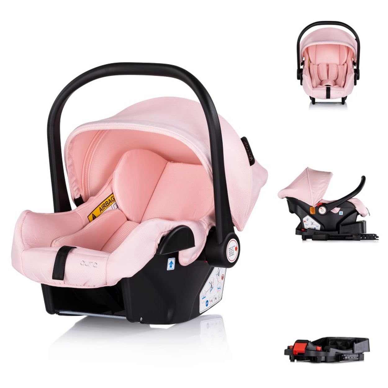 Chipolino Set seggiolino auto, stazione base Isofix Aura, i-Size (40-85cm), colorazione:rosa