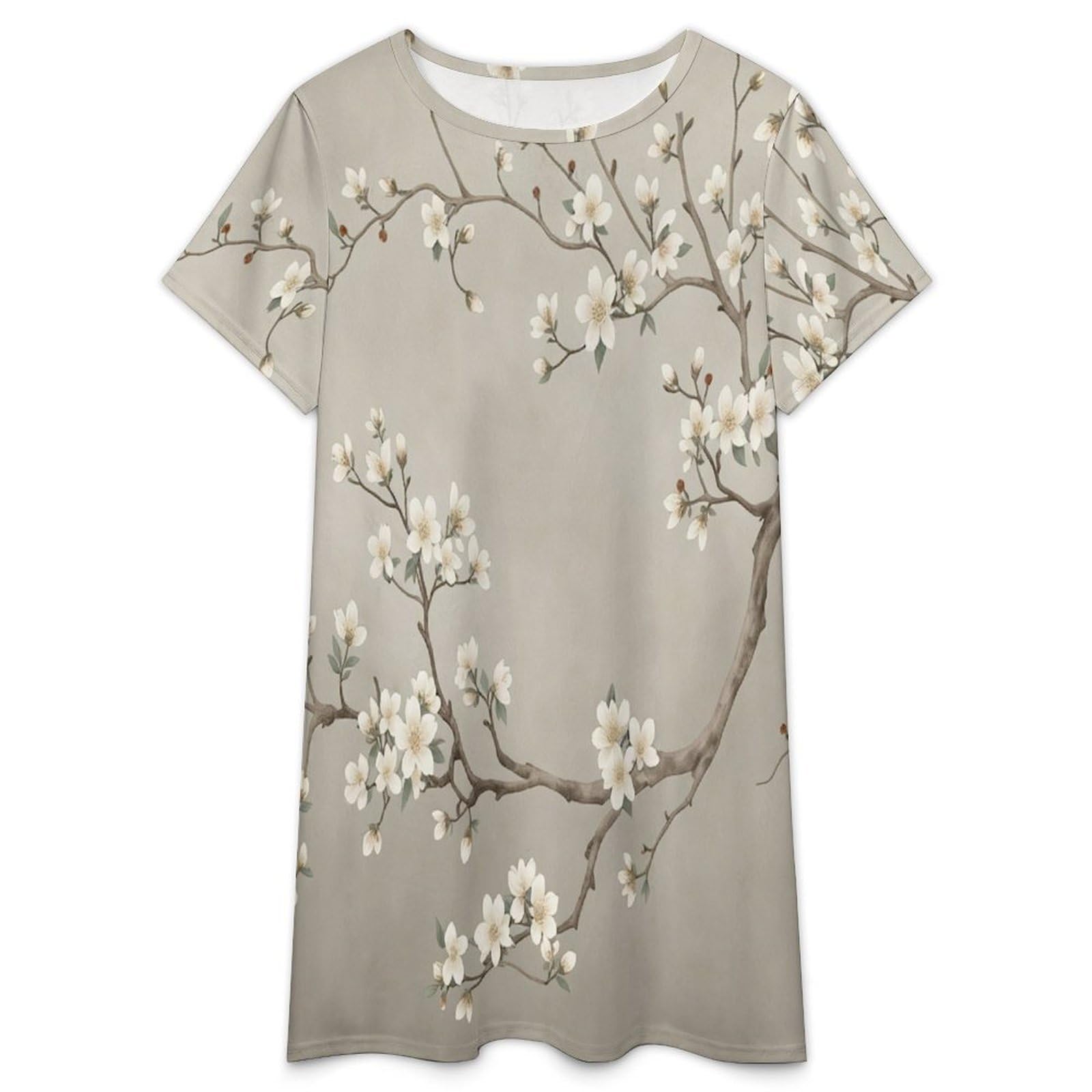 Camicie da Notte da Donna -Piccoli Fiori Bianchi Camicia da Notte Estiva da Donna A Maniche Corte Taglie S-3Xl Morbida E Comoda Ideale per Stare in Casa.