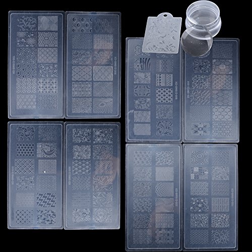 (10 Stk) 8 Stk Nagel Stempel Schablonen Nail Art Plates Stamping Platten Schablone Bildstempel Nagel Stempelset mit Nagel Stamper Schaber Scraper für DIY Nagelkunst Nagel Design Maniküre Nail Art