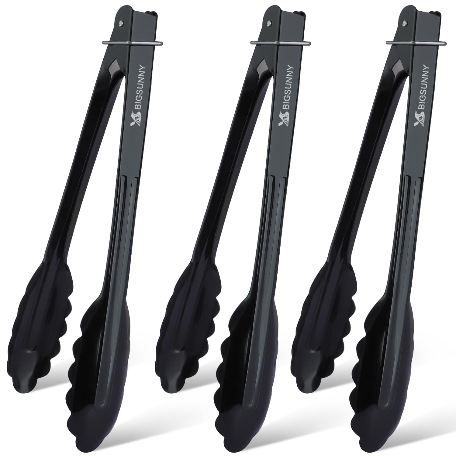MSY BIGSUNNY 9 Inch Kitchen Food Tongs, Buffet Tongs, Serving Tongs for Cooking, Grilling, Aluminum Tongs - Set of 3 (Black)