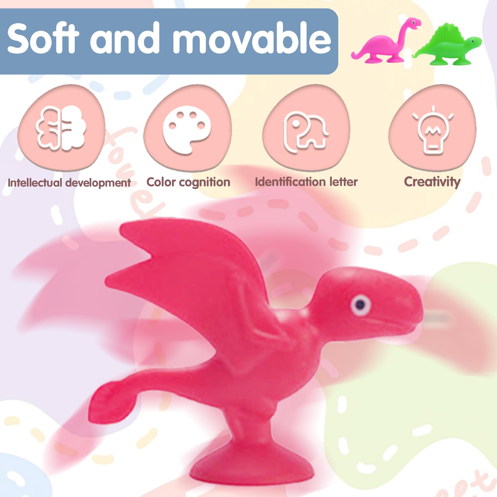 16 Dinosaures Jouets Ventouse Pour Bain – Sensoriel, TPR Et Silicone Alimentaire, Avec Sac De Rangement, Cadeau 1-5 Ans